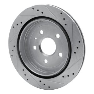 Cadillac CTS Brake Rotor (1) - Rear Left - R1 Concepts - Drilled & Slotted - Silver - `08-`19